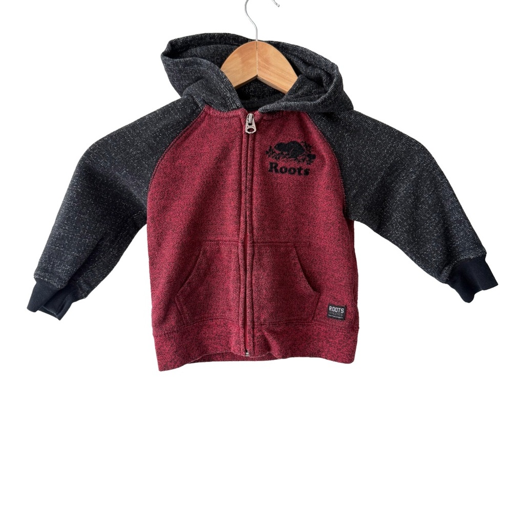Roots Kids Hoodie - Burgundy and Dark Gray